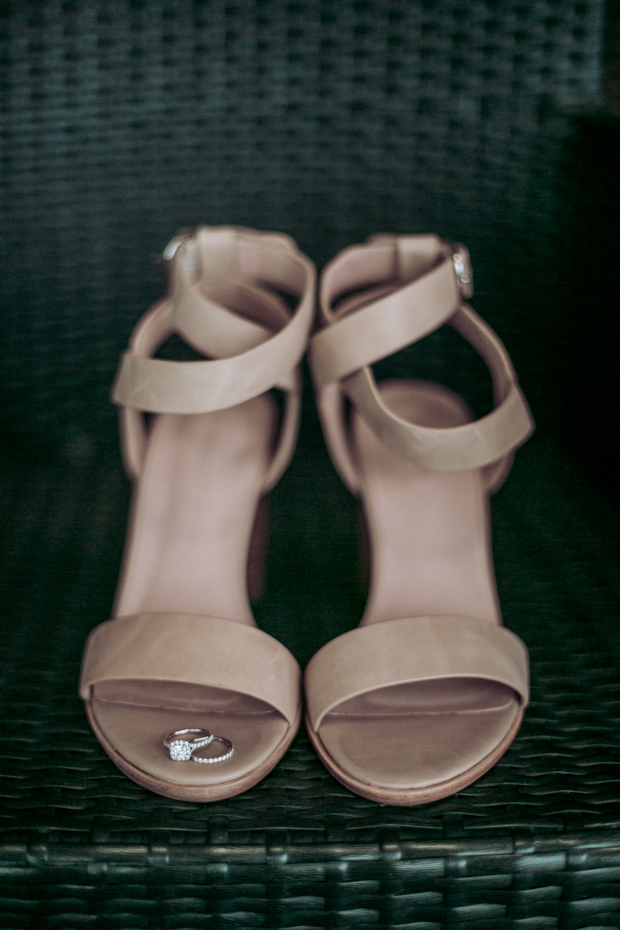 The wedding shoes were strappy nude ones