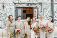 06 The bridesmaids were wearing mismatching art deco gowns of different neutral shades