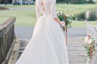 07 a gorgeous dress with a lace bodice and keyholes on the back, buttons, half sleeves and a full skirt