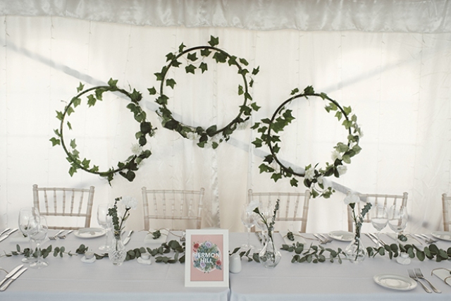 Cool wreaths and garlands were used to decorate the wedidng tent