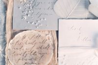 08 pastel blue and creamy invitation suite with acrylic parts, a raw edge for a coastal wedding