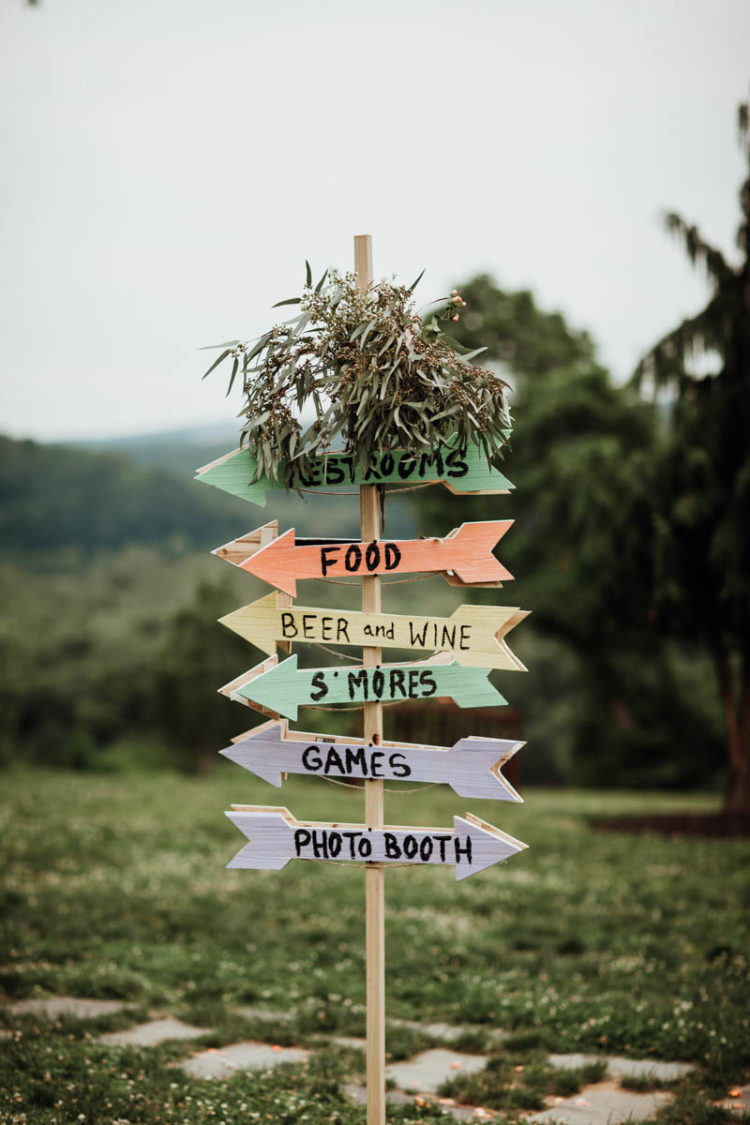 The wedding signs were handmade by the mother of the bride