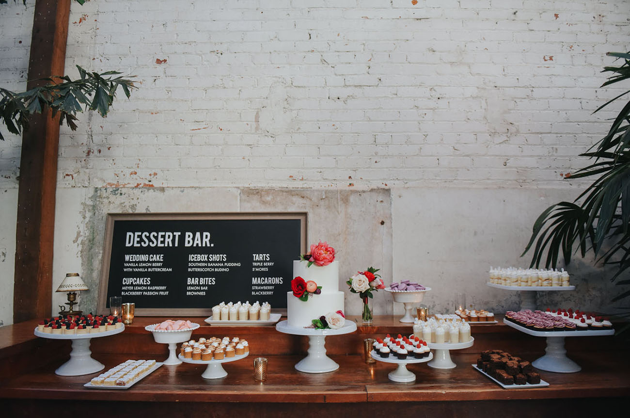 An endless dessert table with lots of desserts for any taste
