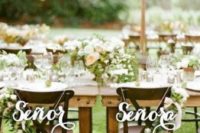 10 Spanish wedding chair signs, greenery and neutral bloom posies are great for a destination wedding