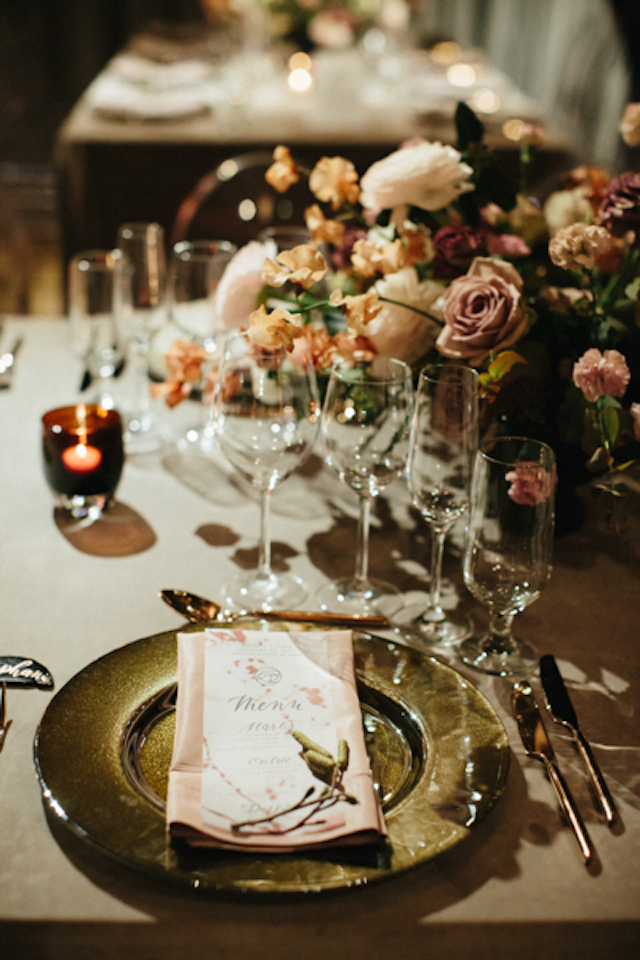 The setting was luxe and chic, with gorgeous chargers and candles