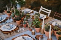 11 lots of cacti and succulents planted in pots for a cool boho or desert wedding