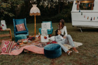 12 A picnic setting with blue velvet furniture