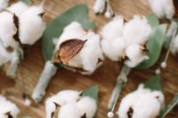 12 cute cotton and leaf boutonnieres for the groom and groomsmen
