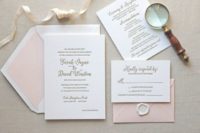13 a pink and white wedding stationery suite with letterpressing is a great and tender idea