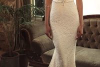 14 stunning lace mermaid wedding dress with a train, a plunging neckline, embroidery and no sleeves
