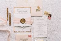 15 blush wedding stationery with watercolor prints, blush ribbons and seals for a sweet and chic wedding