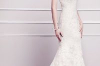 16 a romantic mermaid lace wedding dress with a small train looks very chic and feminine