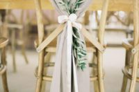 20 dove grey airy fabric, a white ribbon and an olive branch to decorate chairs, ideal for a wedding in Italy