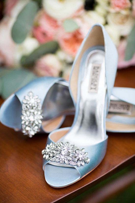 icy blue peep toe wedding shoes with embellishements are amazing for a winter wedding