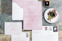 20 sweet white and pink wedding stationery suite with watercolor and calligraphy, watercolro is a hot wedding trend