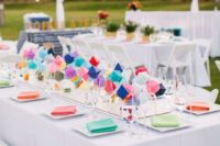 22 a colorful geometric wedding centerpiece of geo figures and bold colors is great for a modern wedding