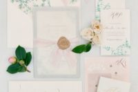 22 a creamy, blush and light grey wedding stationery set with a botanical print on the lining