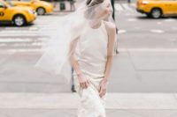 23 a bridal separate with a plain halter neckline top, a lace skirt and nude ankle strap shoes to show off your own style