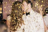 23 gold glitter exit idea is a chic way and is amazing for New Year’s Eve weddings
