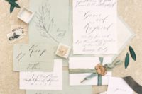 27 soft green wedding stationery with calligraphy is great for a Tuscany wedding