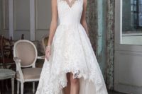 03 a chic high low sleeveless wedding dress with an illusion sweetheart neckline and a train