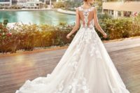 03 a gorgeous illusion back lace applique wedding dress with no sleeves and a train