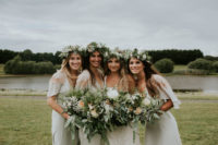 04 The bridesmaids were wearign floral crowns and neutral dresses with floral prints from ASOS