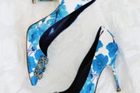 04 The wedding shoes were with a whimsy blue floral print on