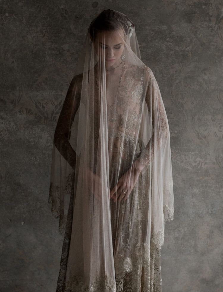 There was also a long veil that matched the wedding dress