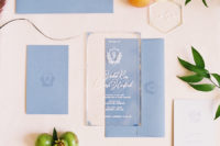 06 The wedding stationery was done in blue and acryl for a chic and modern look