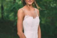 06 a sleeveless illusion sweetheart neckline wedding dress with a plain skirt and a lace bodice