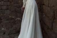 08 chic plain wedding dress with a fully cutout back, long sleeves and a train