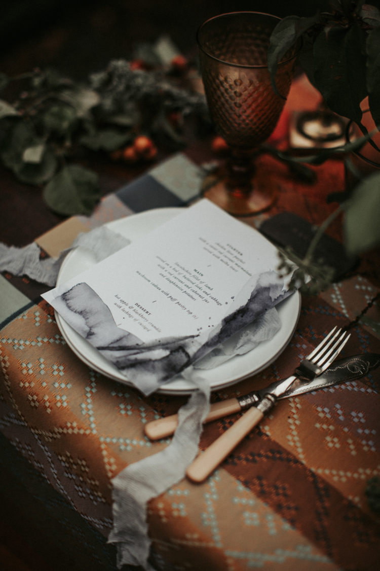 Ombre menus and airy ribbon added chic to the table
