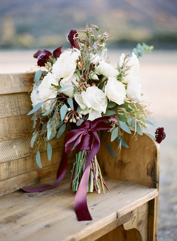 burgundy ribbon is a great accent for a fall wedding bouquet