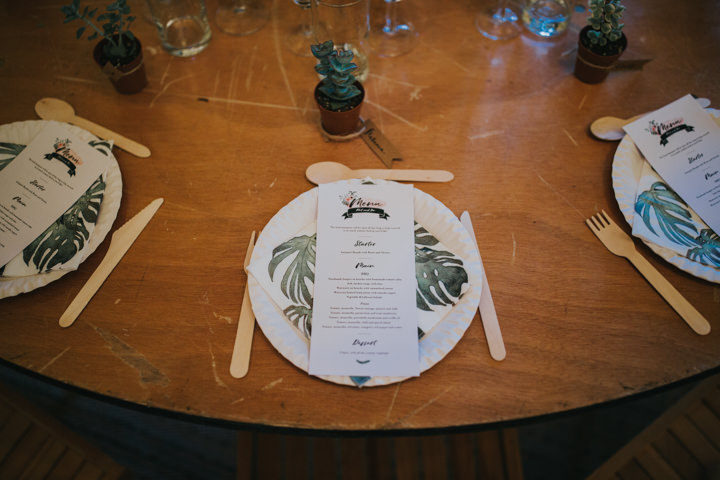 The tables were decorated with succulents and cacti, the stationery was made by the bride