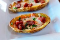 10 potato cups with cheese and ham and fresh greenery are very nutritious