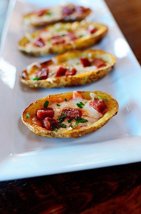 potato cups with cheese and ham and fresh greenery are very nutritious