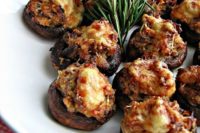 11 sausage and asiago stuffed mushrooms with balsamic glaze are tasty and nutricious