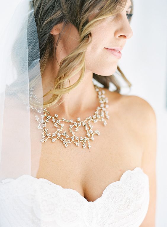 pretty and intricate floral necklace for a romantic bride