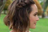 17 short wavy hair with a large braid on top is useful for a casual or boho wedding