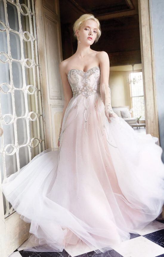strapless pink ombre wedding dress with a sparkly embroidered bodice and skirt