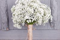 29 twine and a baby’s breath bouquet make up a cool rustic combo