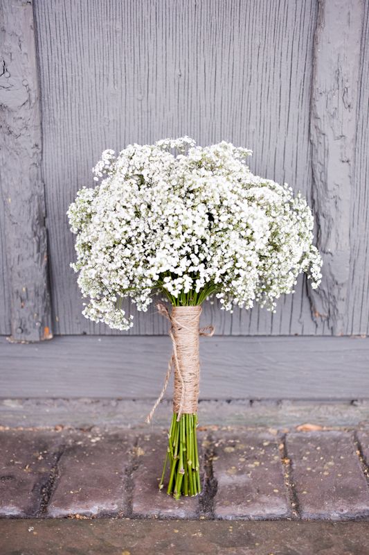 twine and a baby's breath bouquet make up a cool rustic combo