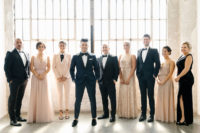 02 The bridesmaids were wearing mismatching pink outfits – dresses and a suit for a glam feel
