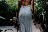 02 a chic boho lace sheath wedding gown with short sleeves, a cutout back looks very sexy