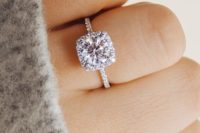02 a delicate cushion shaped halo diamond engagement ring is a timeless and chic solution that many girls will like