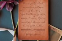 04 a hand writing leather invitation is a chic and unique idea to stand out