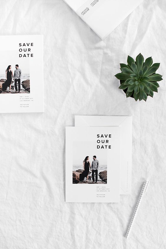 modern save the date with your personal photos, you may take them from your engagement shoot