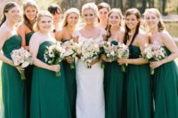 06 strapless maxi bridesmaids’ dresses in emerald look chic and timeless