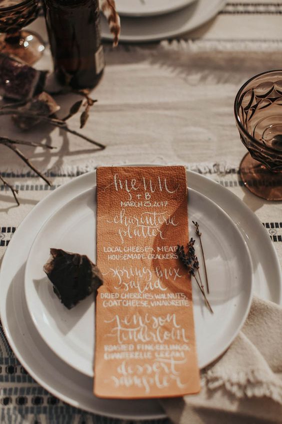 a leather menu will make your place setting interesting